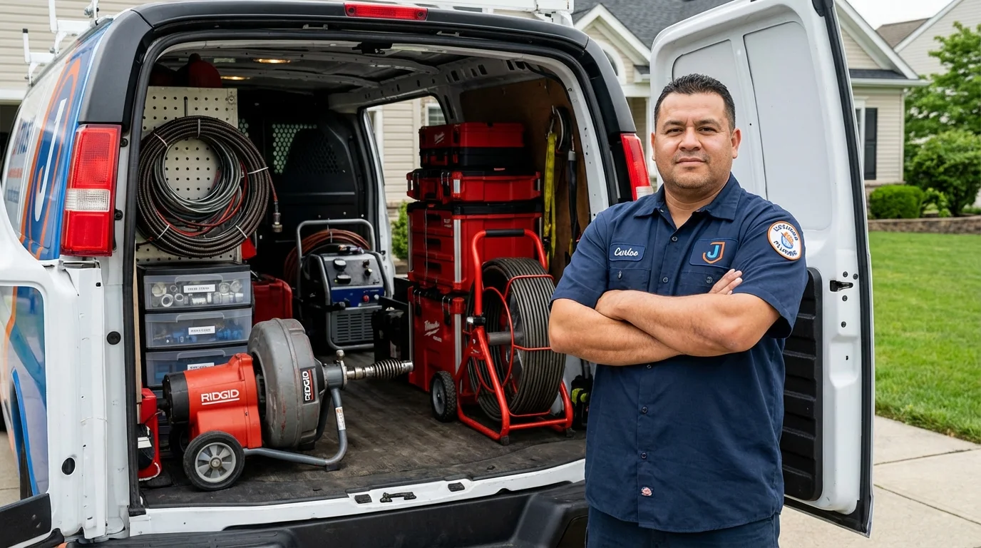 Professional drain cleaning equipment and Johns Plumbing LLC plumber in Rialto