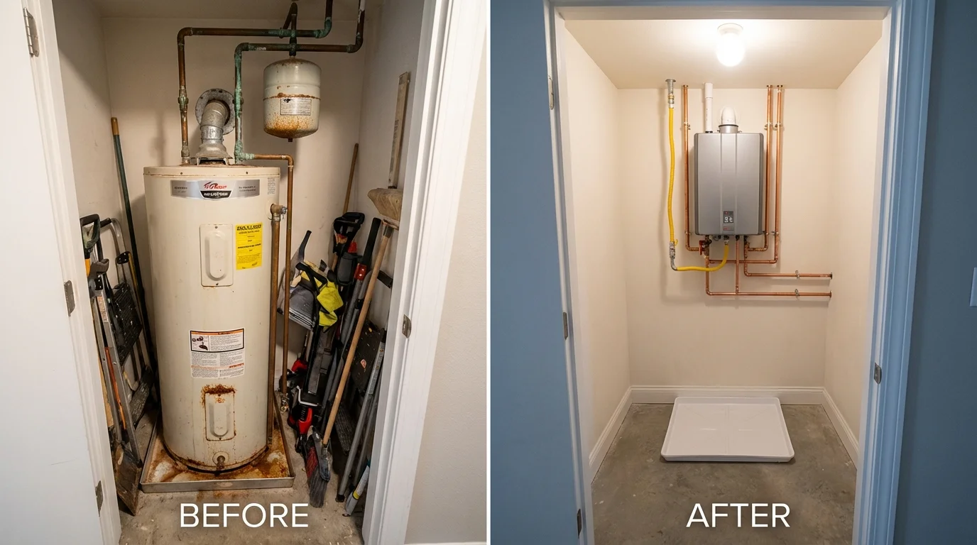 Tank water heater versus wall-mounted tankless unit comparison for Rialto, CA homeowners